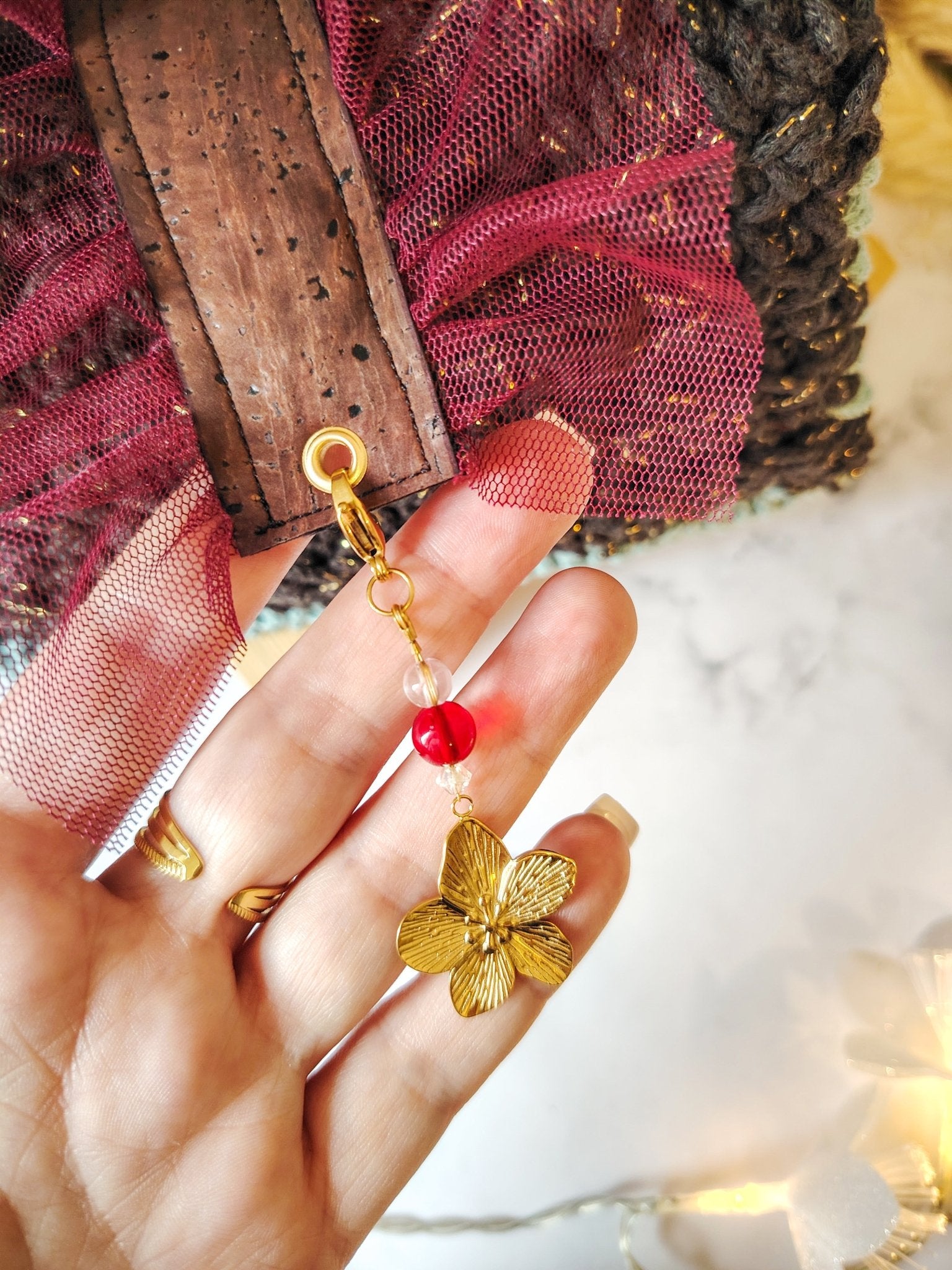 Mini sac de soirée rectangulaire au crochet fait main bleu vert, expresso gold et bordeaux - Modèle Perséphone - Sacs au crochet - Irilena