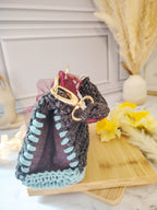 Mini sac de soirée rectangulaire au crochet fait main bleu vert, expresso gold et bordeaux - Modèle Perséphone - Sacs au crochet - Irilena