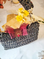 Mini sac de soirée rectangulaire au crochet fait main bleu vert, expresso gold et bordeaux - Modèle Perséphone - Sacs au crochet - Irilena