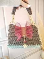 Mini sac de soirée rectangulaire au crochet fait main bleu vert, expresso gold et bordeaux - Modèle Perséphone - Sacs au crochet - Irilena