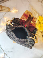 Mini sac de soirée rectangulaire au crochet fait main bleu vert, expresso gold et bordeaux - Modèle Perséphone - Sacs au crochet - Irilena