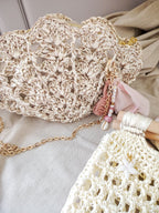 Sac de soirée coquillage blanc et doré au crochet – modèle Vénus - Sacs au crochet - Irilena