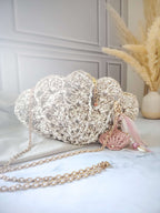 Sac de soirée coquillage blanc et doré au crochet – modèle Vénus - Sacs au crochet - Irilena