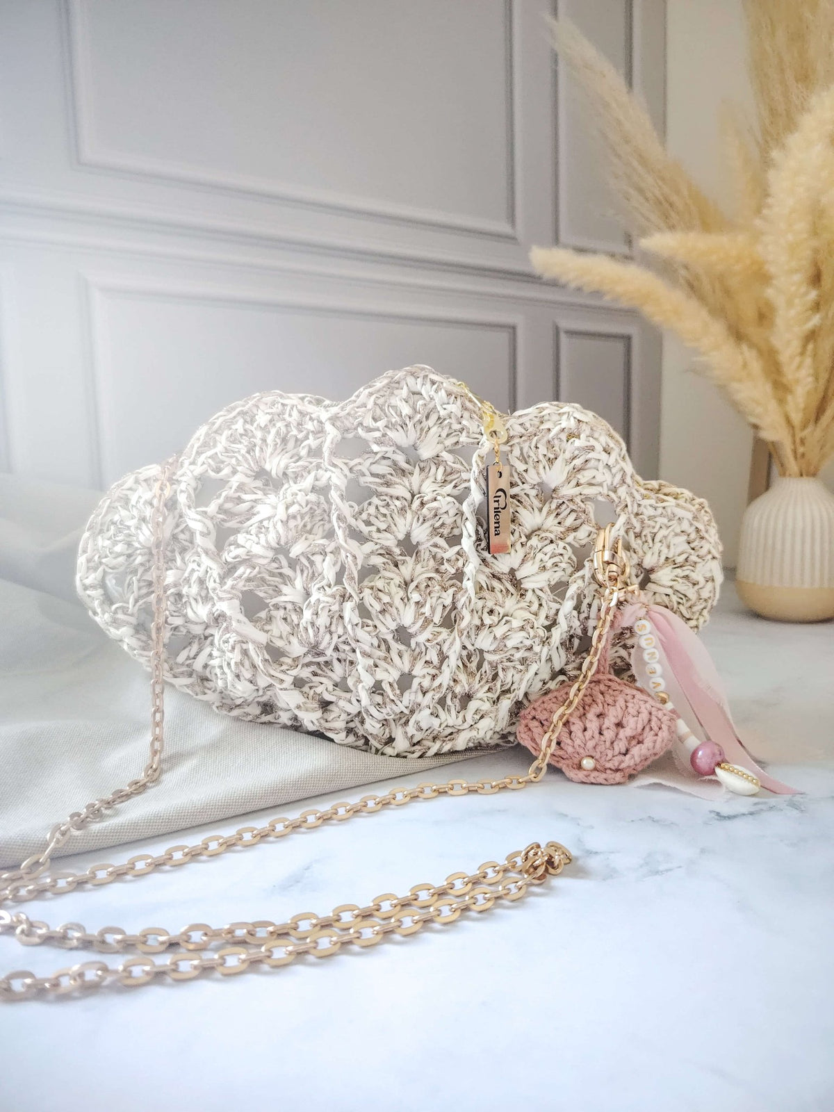 Sac de soirée coquillage blanc et doré au crochet – modèle Vénus - Sacs au crochet - Irilena