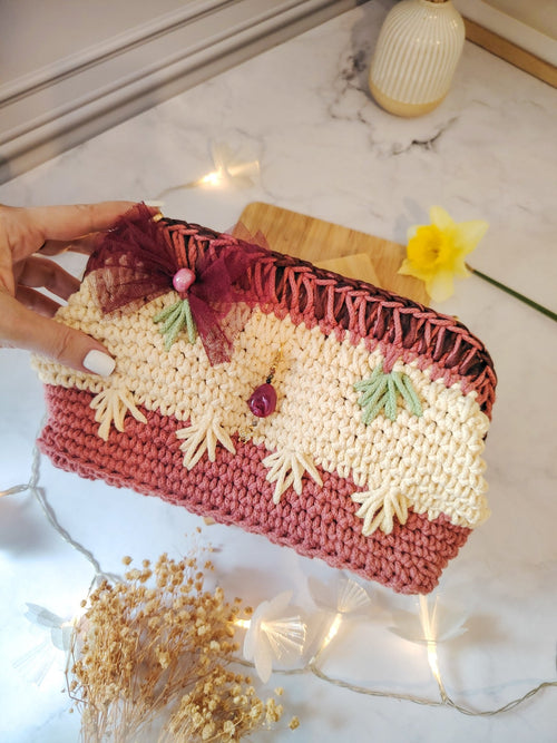 Sac de soirée, mariage au crochet, multicolore, pièce unique - Modèle Eostre - Sacs au crochet - Irilena