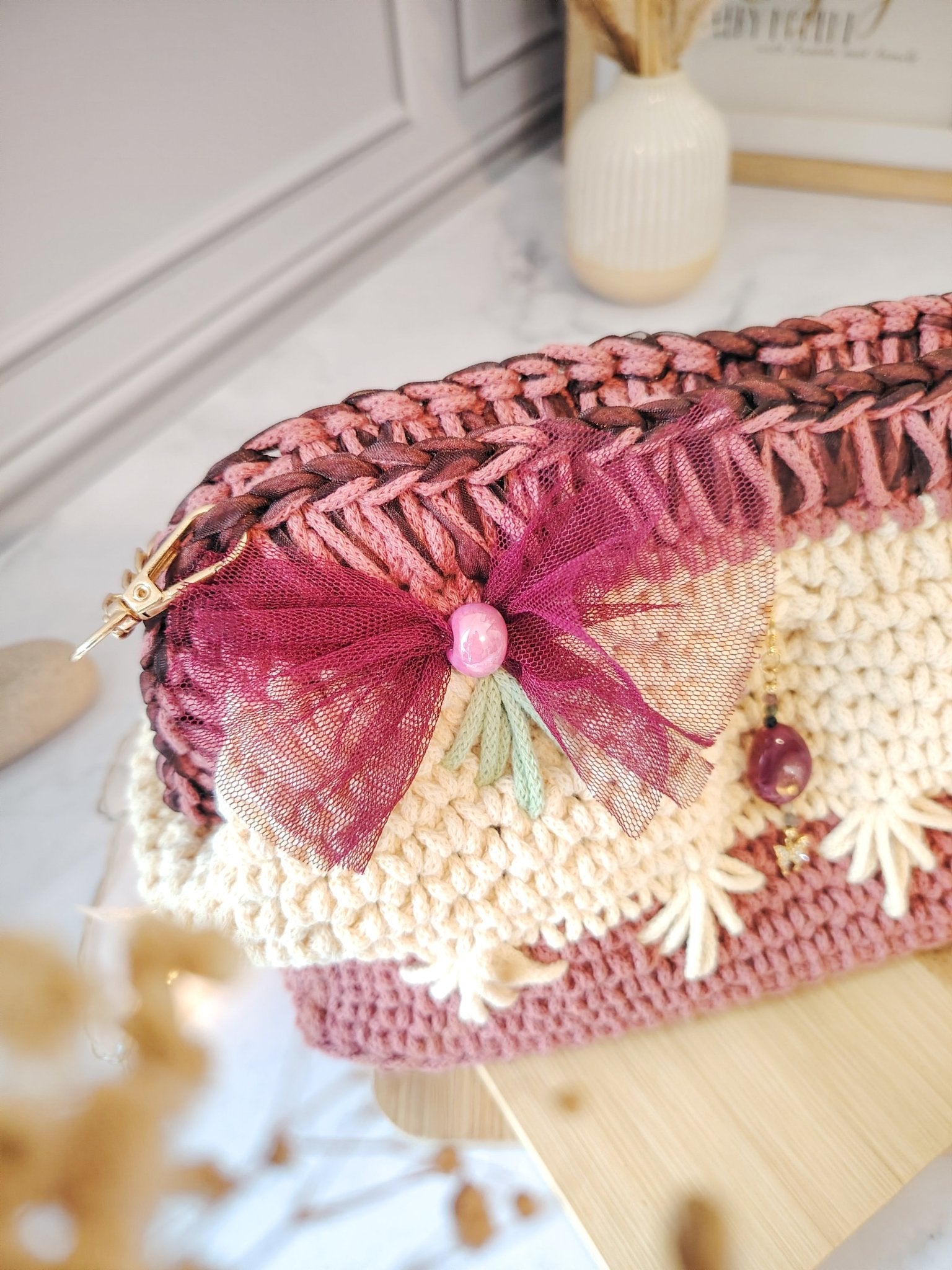 Sac de soirée, mariage au crochet, multicolore, pièce unique - Modèle Eostre - Sacs au crochet - Irilena