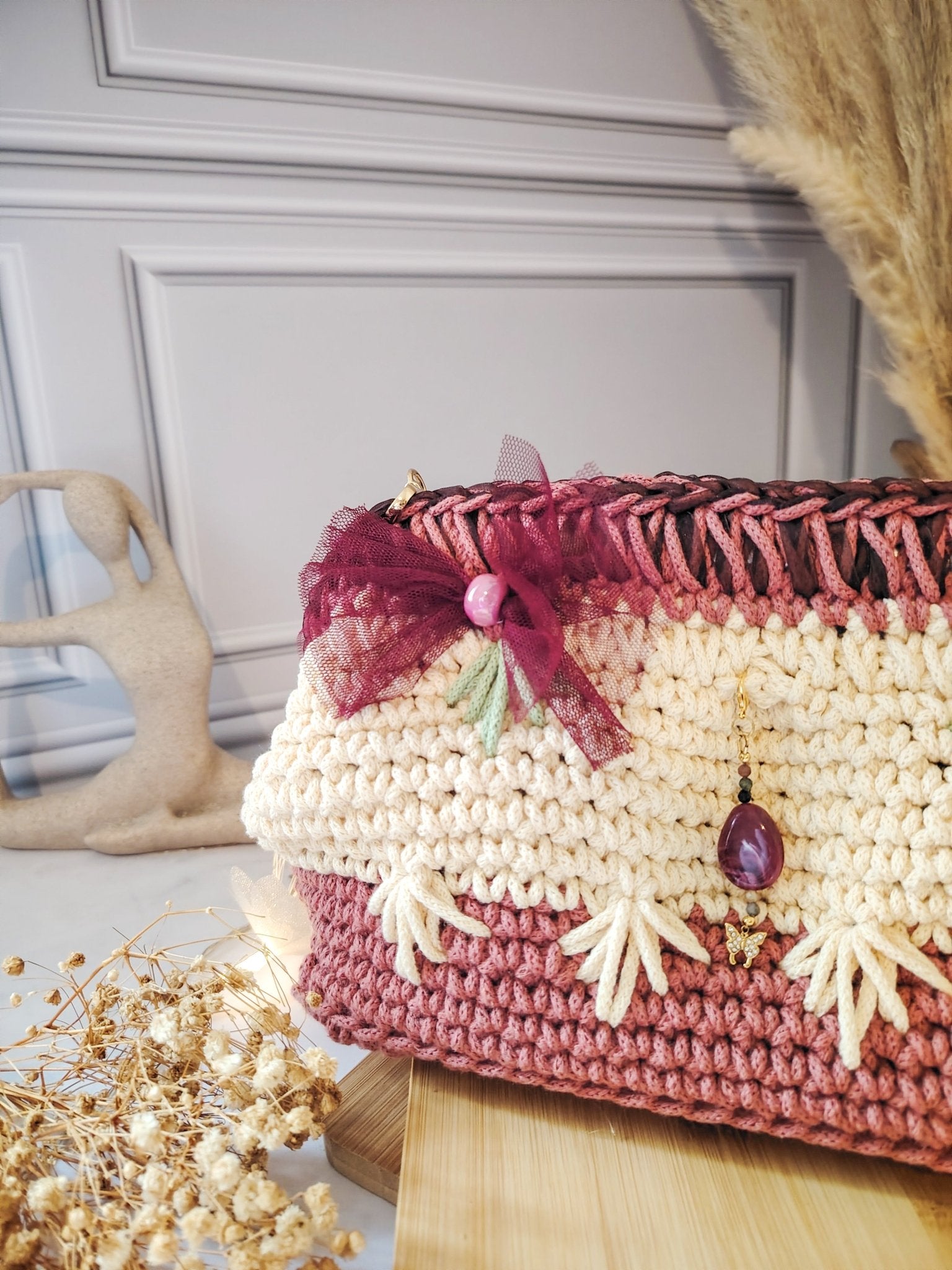 Sac de soirée, mariage au crochet, multicolore, pièce unique - Modèle Eostre - Sacs au crochet - Irilena