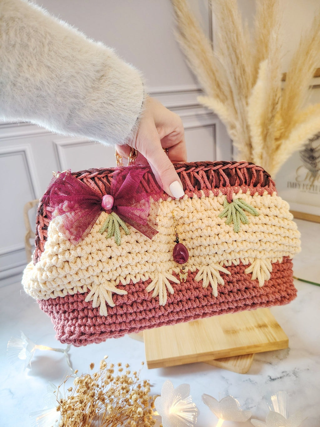 Sac de soirée, mariage au crochet, multicolore, pièce unique - Modèle Eostre - Sacs au crochet - Irilena