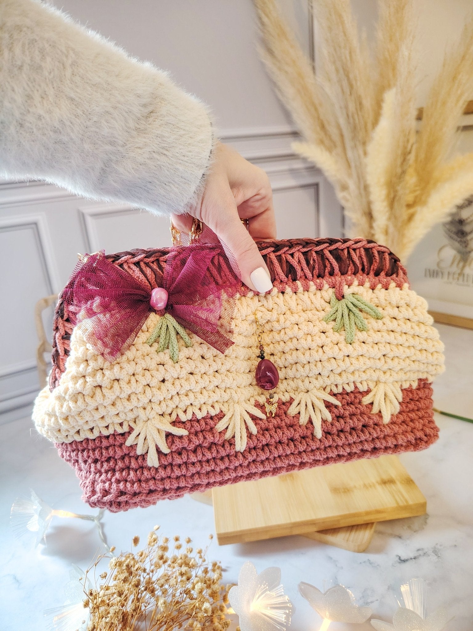 Sac de soirée, mariage au crochet, multicolore, pièce unique - Modèle Eostre - Sacs au crochet - Irilena