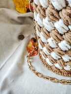 Sac seau en coton recyclé écru et liège caramel – modèle Hestia - Sacs au crochet - Irilena
