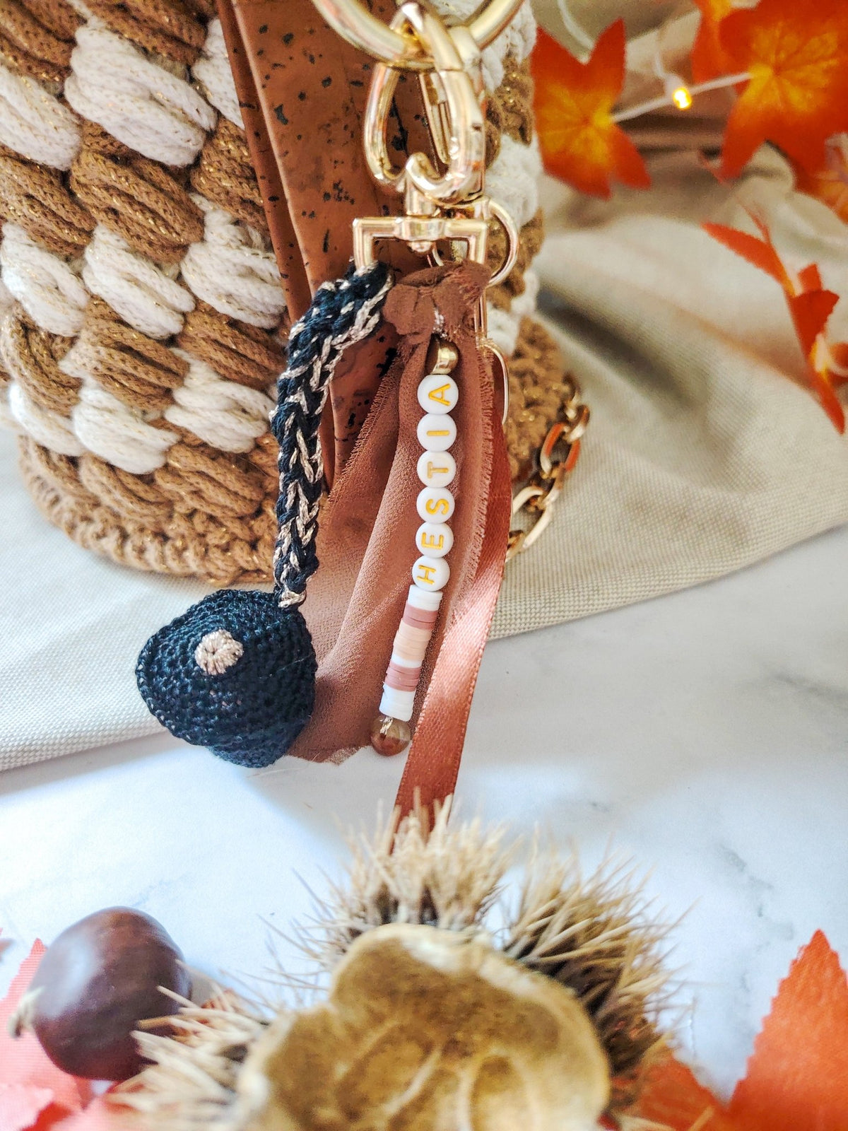 Sac seau en coton recyclé écru et liège caramel – modèle Hestia - Sacs au crochet - Irilena